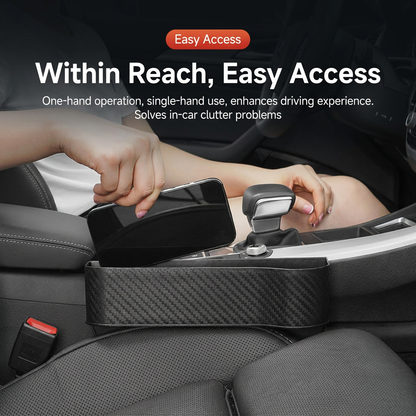 1 Pair Carbon Fiber Car Seat Gap Filler Organizer, Console Crevice Plug-in Storage Box for Main & Co-pilot, Multi Compartment Design with Cup Holder, Card Slot and Phone Charging Slot