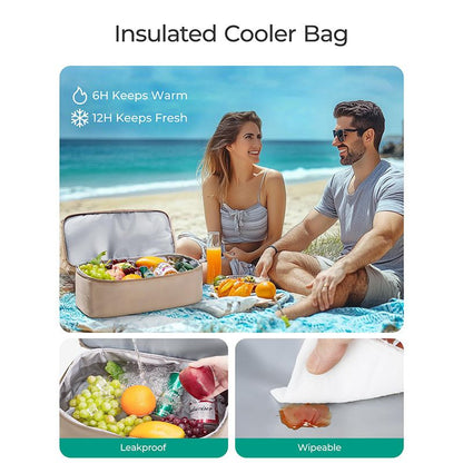 16.5 x 7.9 x 18.9" Light Blue Beach Travel Mesh Tote Bag with 14L Insulated Drink Compartment - Multi Pockets Sandproof Beach Picnic Bag with Picnic Mat Strap, Cup Holder and Waterproof Phone Pocket