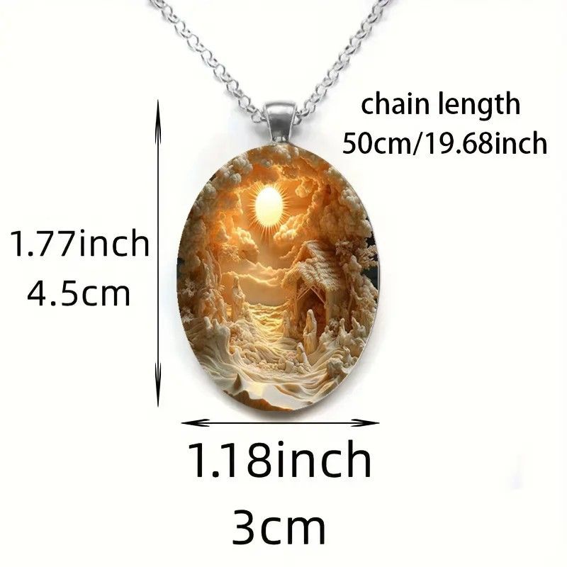 3D Nativity Scene Pendant Necklace & Keyring Set with Gift Box â€“ Christmas Glass Cabochon & Alloy Jewellery Combo for Men and Women