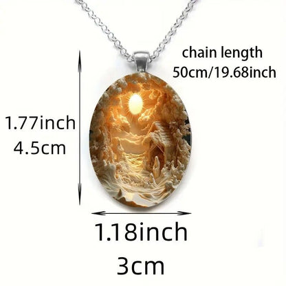 3D Nativity Scene Black Pendant Necklace & Keyring Set with Gift Box â€“ Christmas Glass Cabochon & Alloy Jewellery Combo for Men and Women