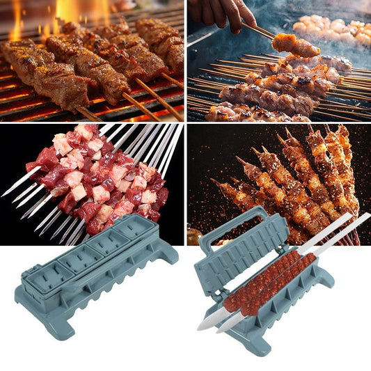 Grey Portable Folding Kebab Maker and BBQ Skewer Tool - Hygienic Quick Efficient Kebab Preparing for Outdoor BBQ, Camping & Kitchen Cooking
