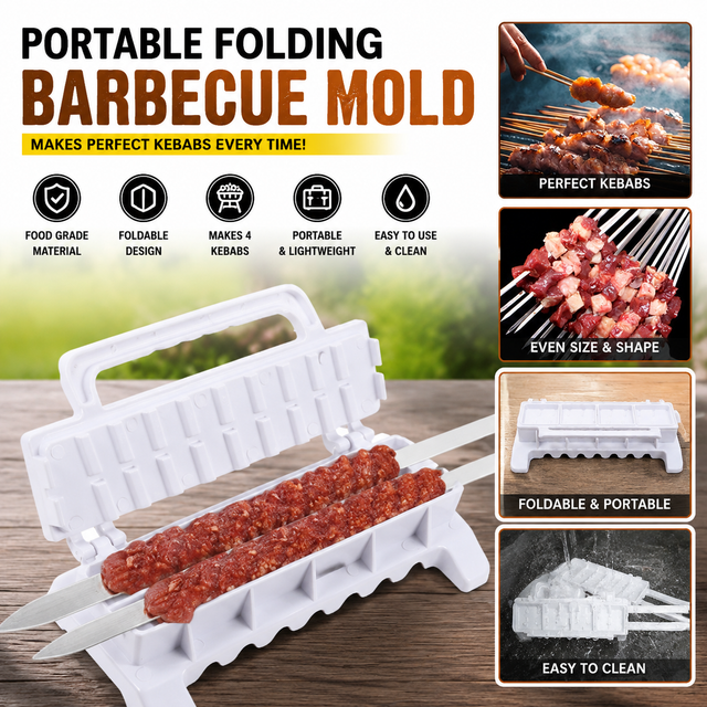 White Portable Folding Kebab Maker and BBQ Skewer Tool - Hygienic Quick Efficient Kebab Preparing for Outdoor BBQ, Camping & Kitchen Cooking