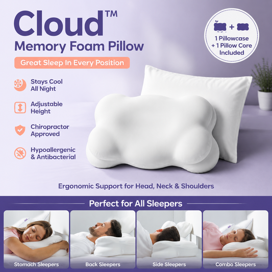 White Cloud Memory Foam Cervical Support Pillow Core and Cover (60 x 30 x 10CM) â€“ Ergonomic Neck Orthopedic Contour Pillow for Side Back & Stomach Sleepers, Deep Sleeping and Pressure Relieving