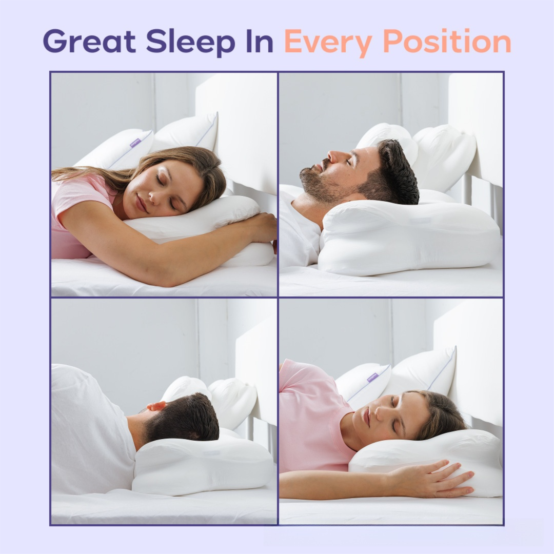 Light Blue Cloud Memory Foam Cervical Support Pillow Core and Cover (71 x 38 x 13CM) â€“ Ergonomic Neck Orthopedic Contour Pillow for Side Back & Stomach Sleepers, Deep Sleeping and Pressure Relieving