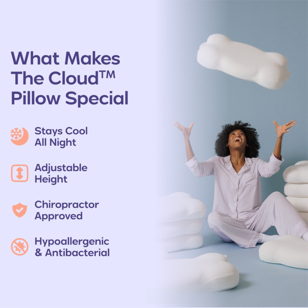 Navy Blue Cloud Memory Foam Cervical Support Pillow Core and Cover (60 x 30 x 10CM) â€“ Ergonomic Neck Orthopedic Contour Pillow for Side Back & Stomach Sleepers, Deep Sleeping and Pressure Relieving