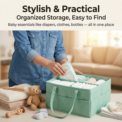 Pink Large Capacity Plush Baby Diaper Caddy Storage Tote, Foldable Nursery Organizer Bag and Mommy Handbag with Muti Pockets, 4 Adjustable Dividers and Teddy Charm for Travel & Home Use (15.3 x 10.6 x 7")