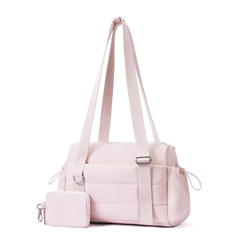 Pink Womenâ€™s Fluffy Nylon Gym Travel Tote Bag and Coin Purse Set - Side Drawstring Cup Holder, Front / Back Zipper Pockets and Wet & Dry Separation, Large Capacity and Lightweight 11.7 x 4.2 x 8"