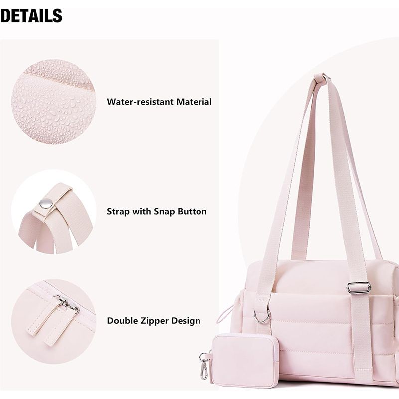Pink Womenâ€™s Fluffy Nylon Gym Travel Tote Bag and Coin Purse Set - Side Drawstring Cup Holder, Front / Back Zipper Pockets and Wet & Dry Separation, Large Capacity and Lightweight 11.7 x 4.2 x 8"
