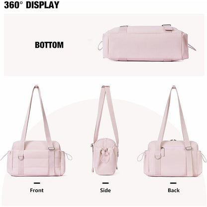 Pink Womenâ€™s Fluffy Nylon Gym Travel Tote Bag and Coin Purse Set - Side Drawstring Cup Holder, Front / Back Zipper Pockets and Wet & Dry Separation, Large Capacity and Lightweight 11.7 x 4.2 x 8"