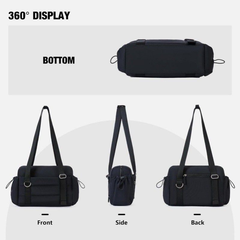 Black Womenâ€™s Fluffy Nylon Gym Travel Tote Bag and Coin Purse Set - Side Drawstring Cup Holder, Front / Back Zipper Pockets and Wet & Dry Separation, Large Capacity and Lightweight 11.7 x 4.2 x 8"