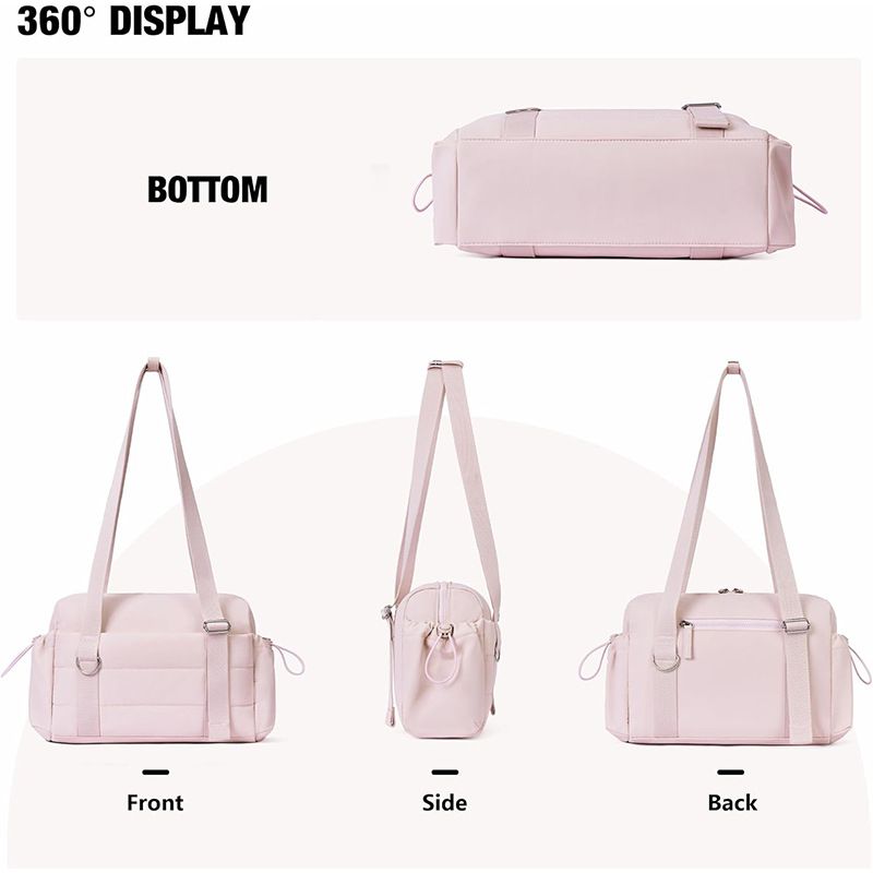 Beige Womenâ€™s Fluffy Nylon Gym Travel Tote Bag and Coin Purse Set - Side Drawstring Cup Holder, Front / Back Zipper Pockets and Wet & Dry Separation, Large Capacity and Lightweight 11.7 x 4.2 x 8"