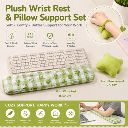 Green Ergonomic Plush Wrist Rest 2PCS Set â€“ 80Ã—20cm Keyboard Wrist Pad + Pillow-Shaped Wrist Support Cushion with Strap (7.5Ã—7cm) â€“ Anti-Slip Memory Comfort Pad for Typing Gaming & Office Use