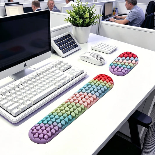 2-Piece Colorful Heart Silicone Ergonomic Keyboard & Mouse Wrist Pad Set â€“ Washable Non-Slip Gel Hand Support for Home Office Gaming & Typing