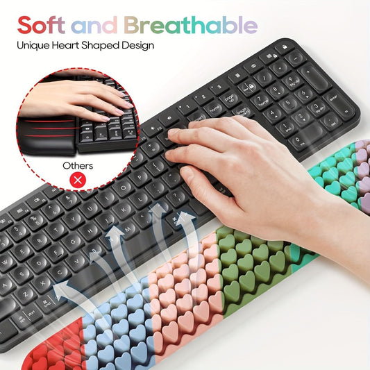 2-Piece Colorful Heart Silicone Ergonomic Keyboard & Mouse Wrist Pad Set â€“ Washable Non-Slip Gel Hand Support for Home Office Gaming & Typing