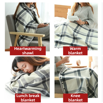 Warm Cozy Study and Office Corner Set with Wearable Dual Layer Fleece Shawl Blanket and Fluffy Plush A5 Lock Diary & Pen Gift Box - Plaid Thermal Nap Wrap and Pink Cute Stationery Kit for Workers and Students
