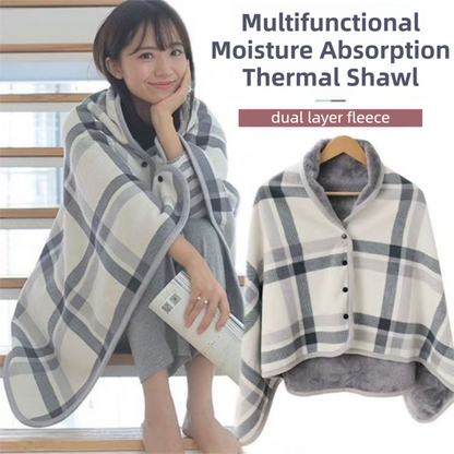 Warm Cozy Study and Office Corner Set with Wearable Dual Layer Fleece Shawl Blanket and Fluffy Plush A5 Lock Diary & Pen Gift Box - Plaid Thermal Nap Wrap and White Cute Stationery Kit for Workers and Students