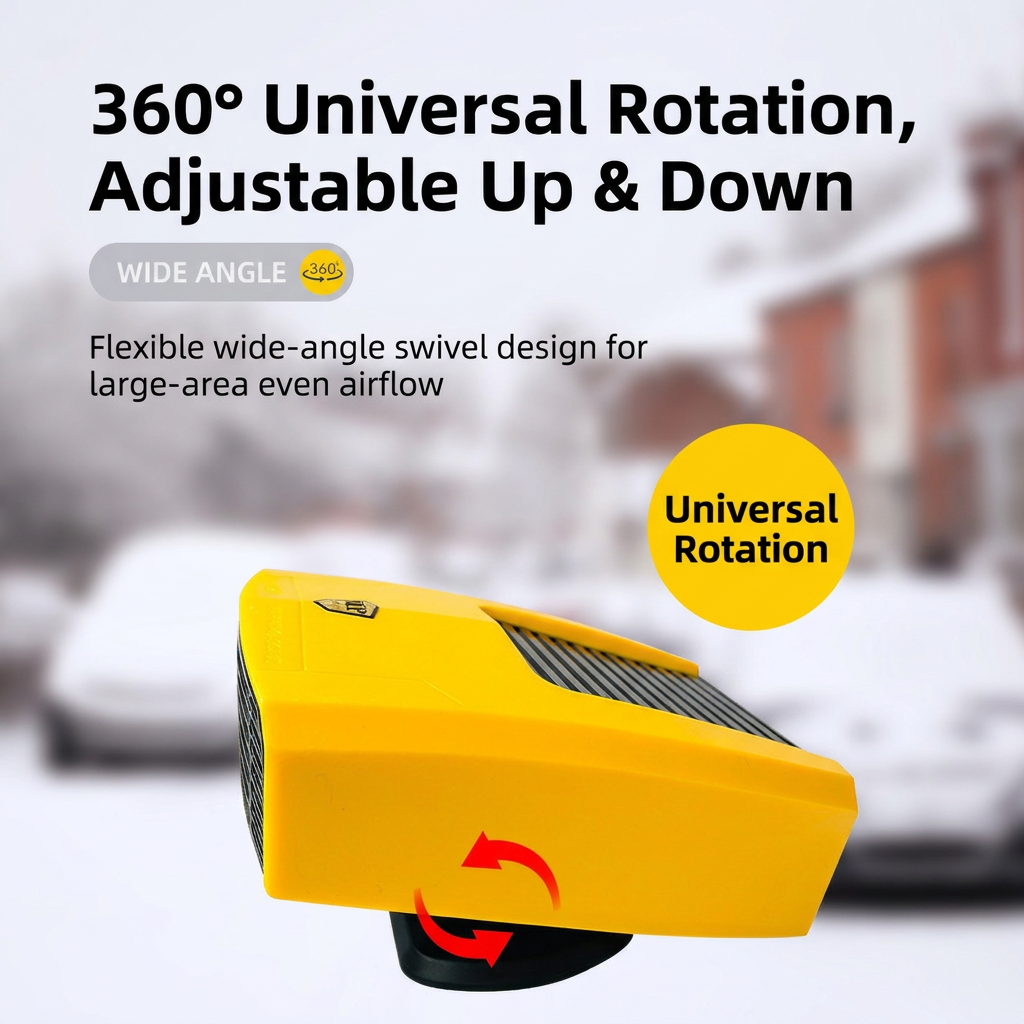 Green Compact Car Heater Fan with 360Â° Adjustable Base, Fast Defrost & Demister, Dual Mode Heat & Cooling Fan, Quiet Constant Tempe Dashboard Heater for Cars Winter Driving (12V / 150W)