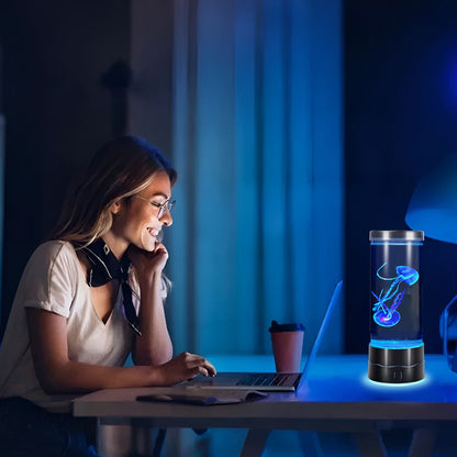 USB-C Powered Bionic Jellyfish LED Night Light with Dual Mode Touch Control and Black Glowing Base, 7 Color Gradient Ambient Table Lamp for Bedroom Living Room Office & Gifts