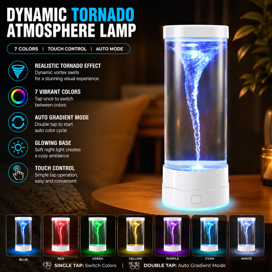 White Dynamic Tornado Touch Control Mood Night Light with Single Color / 7 Color Gradient Dual Mode and Glowing Base, USB Powered Creative Home Decor Table Lamp for Bedroom Living Room & Gift