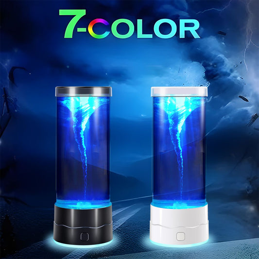 White Dynamic Tornado Touch Control Mood Night Light with Single Color / 7 Color Gradient Dual Mode and Glowing Base, USB Powered Creative Home Decor Table Lamp for Bedroom Living Room & Gift