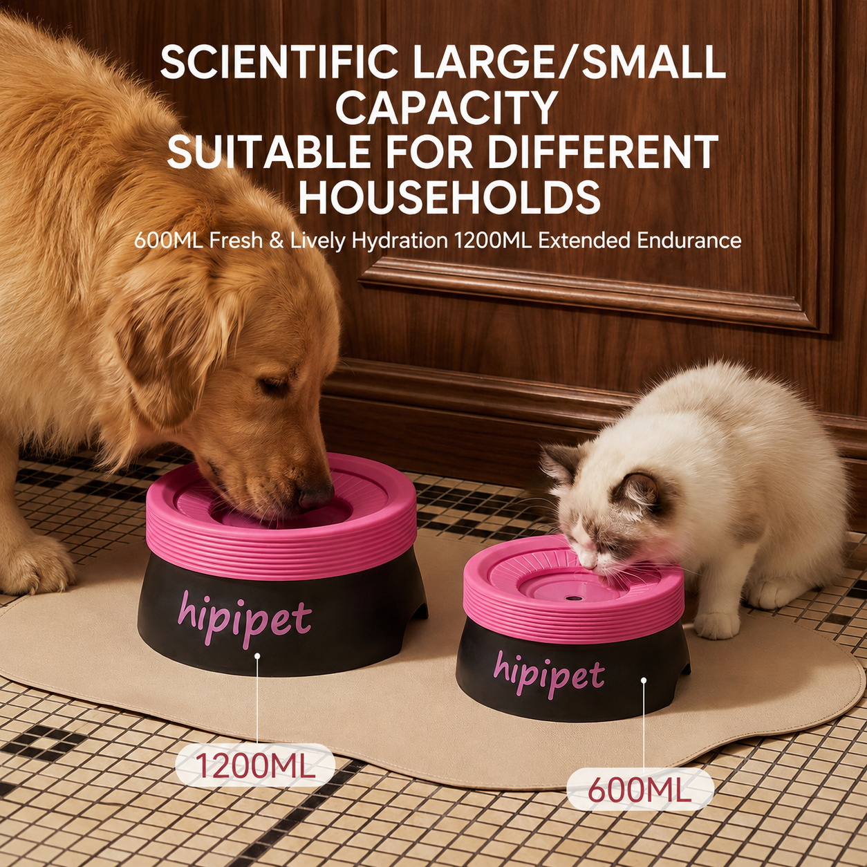 Leo Black 600ML Large No Spill Slow Water Dog Bowl, Pet Water Feeder with Floating Disk - Anti Wet Mouth and Cleaner Drinking, Food Grade PP & TPR, Fully Removable & Easy Clean