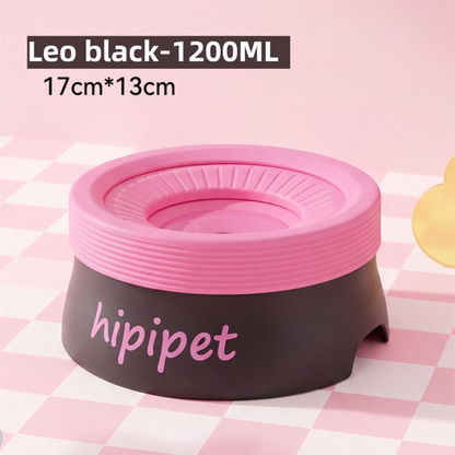 Leo Black 1200ML Large No Spill Slow Water Dog Bowl, Pet Water Feeder with Floating Disk - Anti Wet Mouth and Cleaner Drinking, Food Grade PP & TPR, Fully Removable & Easy Clean