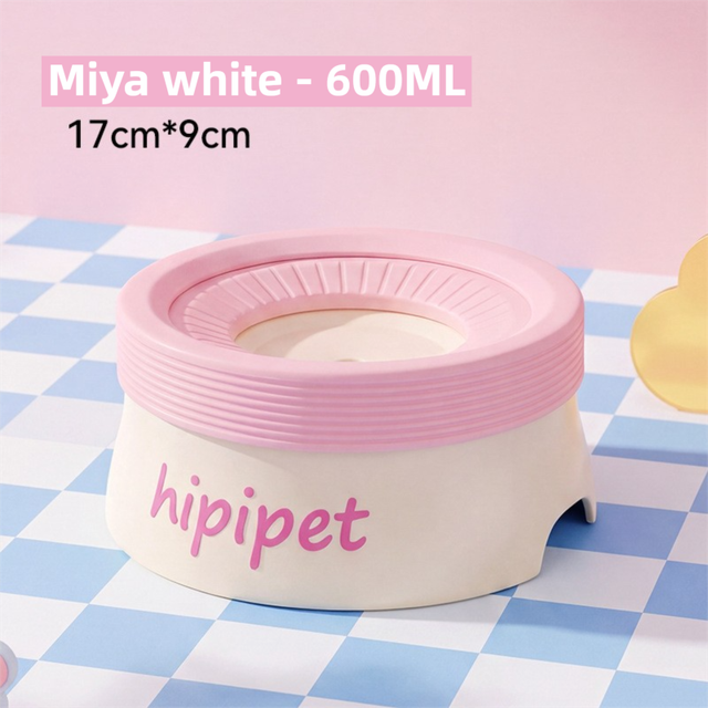 Miya White 600ML Large No Spill Slow Water Dog Bowl, Pet Water Feeder with Floating Disk - Anti Wet Mouth and Cleaner Drinking, Food Grade PP & TPR, Fully Removable & Easy Clean