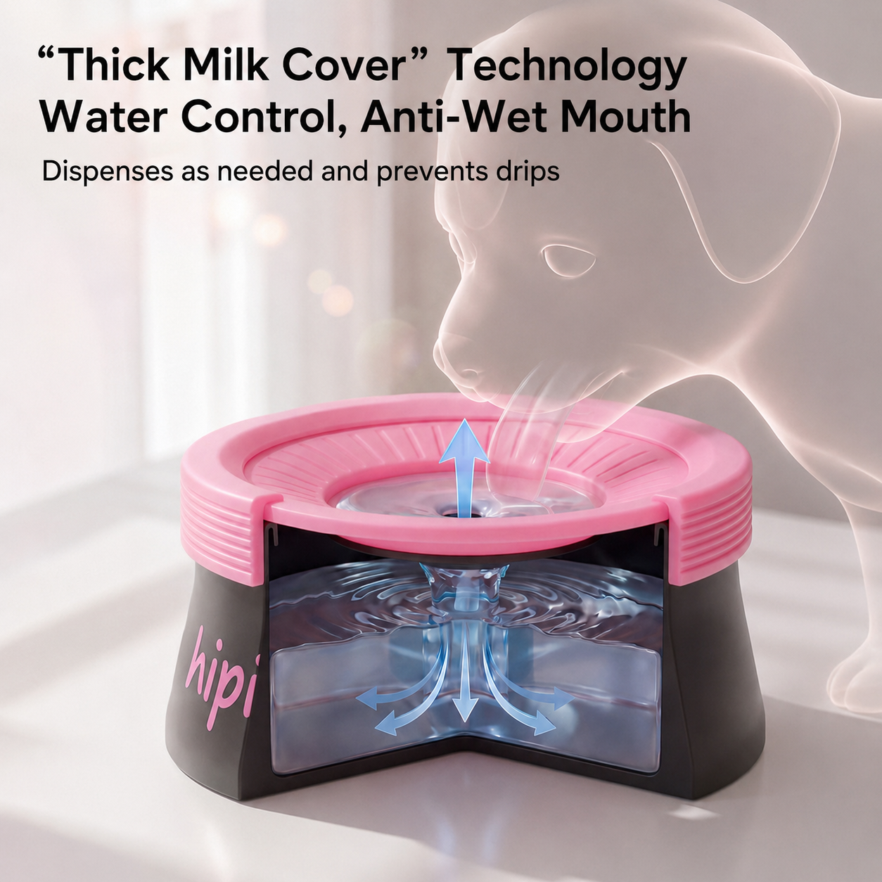 Miya White 600ML Large No Spill Slow Water Dog Bowl, Pet Water Feeder with Floating Disk - Anti Wet Mouth and Cleaner Drinking, Food Grade PP & TPR, Fully Removable & Easy Clean