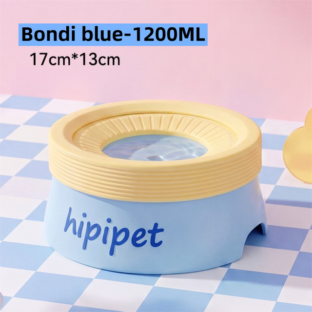 Bondi Blue 1200ML Large No Spill Slow Water Dog Bowl, Pet Water Feeder with Floating Disk - Anti Wet Mouth and Cleaner Drinking, Food Grade PP & TPR, Fully Removable & Easy Clean