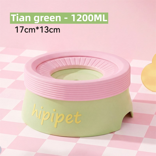 Tian Green 1200ML Large No Spill Slow Water Dog Bowl, Pet Water Feeder with Floating Disk - Anti Wet Mouth and Cleaner Drinking, Food Grade PP & TPR, Fully Removable & Easy Clean