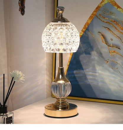 Luxury Metal Crystal Table Lamp, European Pineapple Eye Care Bedside Night Light with Dimmable 3 Color - Modern Elegant Bedroom Living Room Lighting (Touch Control / USB Rechargable)