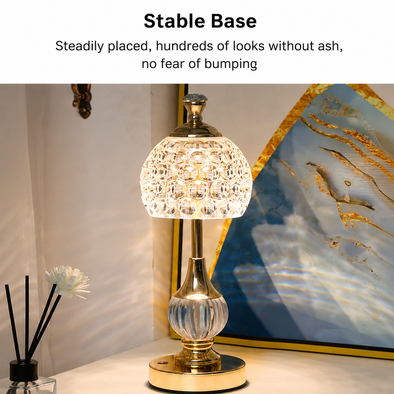 Luxury Metal Crystal Table Lamp, European Pineapple Eye Care Bedside Night Light with Dimmable 3 Color - Modern Elegant Bedroom Living Room Lighting (Touch Control / USB Rechargable)
