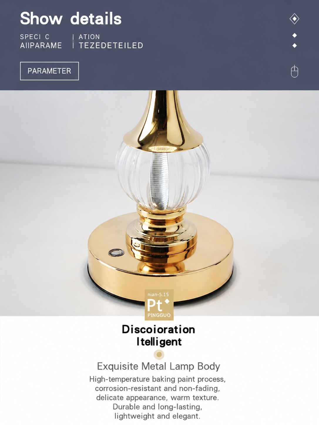 Luxury Metal Crystal Table Lamp, European Pineapple Eye Care Bedside Night Light with Dimmable 3 Color - Modern Elegant Bedroom Living Room Lighting (Touch Control / USB Rechargable)