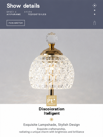 Luxury Metal Crystal Table Lamp, European Pineapple Eye Care Bedside Night Light with Dimmable 3 Color - Modern Elegant Bedroom Living Room Lighting (Touch Control / USB Rechargable)