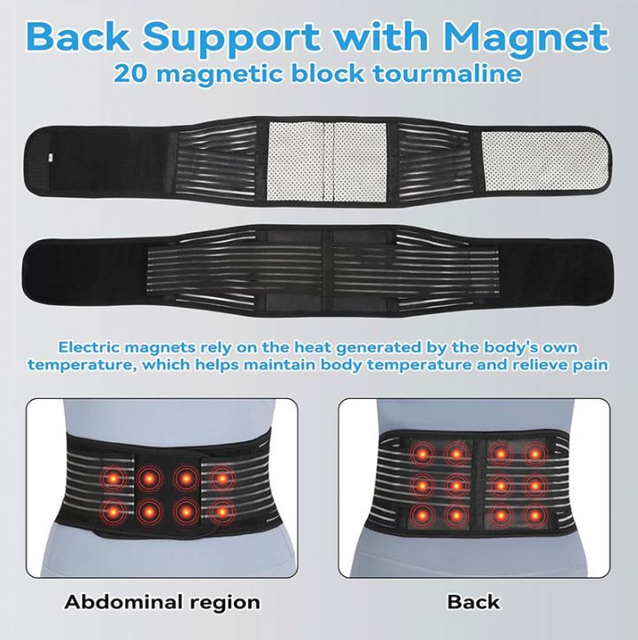 Self Heating Magnetic Therapy Back & Abdomen Compression Brace with 2 Adjustable Elasticity Strapsâ€“ Breathable Posture Corrector and Lumbar Support Belt for Back Pain Relief, Black S Size
