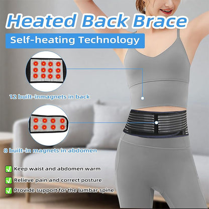 Self Heating Magnetic Therapy Back & Abdomen Compression Brace with 2 Adjustable Elasticity Strapsâ€“ Breathable Posture Corrector and Lumbar Support Belt for Back Pain Relief, Black M Size