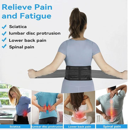 Self Heating Magnetic Therapy Back & Abdomen Compression Brace with 2 Adjustable Elasticity Strapsâ€“ Breathable Posture Corrector and Lumbar Support Belt for Back Pain Relief, Black M Size