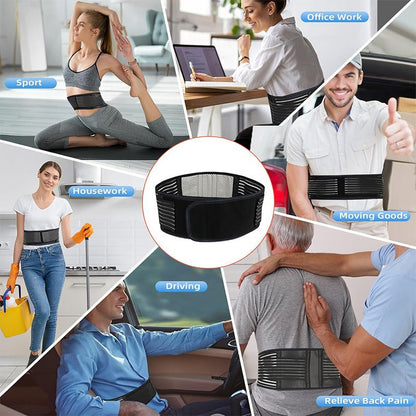Self Heating Magnetic Therapy Back & Abdomen Compression Brace with 2 Adjustable Elasticity Strapsâ€“ Breathable Posture Corrector and Lumbar Support Belt for Back Pain Relief, Black M Size