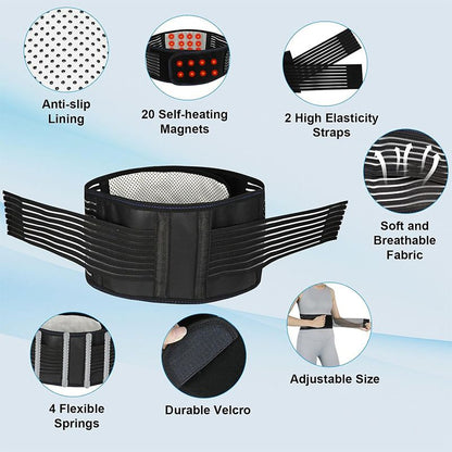 Self Heating Magnetic Therapy Back & Abdomen Compression Brace with 2 Adjustable Elasticity Strapsâ€“ Breathable Posture Corrector and Lumbar Support Belt for Back Pain Relief, Black L Size
