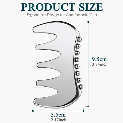 304 Stainless Steel Duoble-Sided Scalp Massage Comb & Gua Sha Relaxation Tool with Velvet Storage Bag â€“ Head, Neck & Body Relaxation Massage Scraper