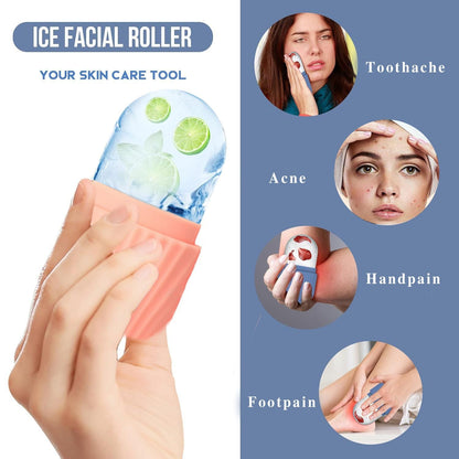 Multifunctional Skincare & Massage Kit with 80ml Blue Silicone Facial Ice Roller, Stainless Steel Heart-Shaped Gua Sha Board, 2 Pack Lymphatic Drainage Massage Brushes for Skin Cooling and Absorption Enhancing, Blood Circulation and Puffiness Reducing