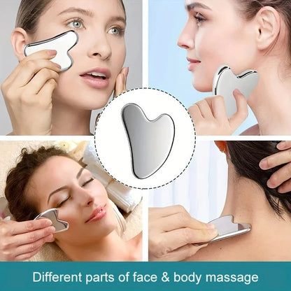 Multifunctional Skincare & Massage Kit with 80ml Blue Silicone Facial Ice Roller, Stainless Steel Heart-Shaped Gua Sha Board, 2 Pack Lymphatic Drainage Massage Brushes for Skin Cooling and Absorption Enhancing, Blood Circulation and Puffiness Reducing
