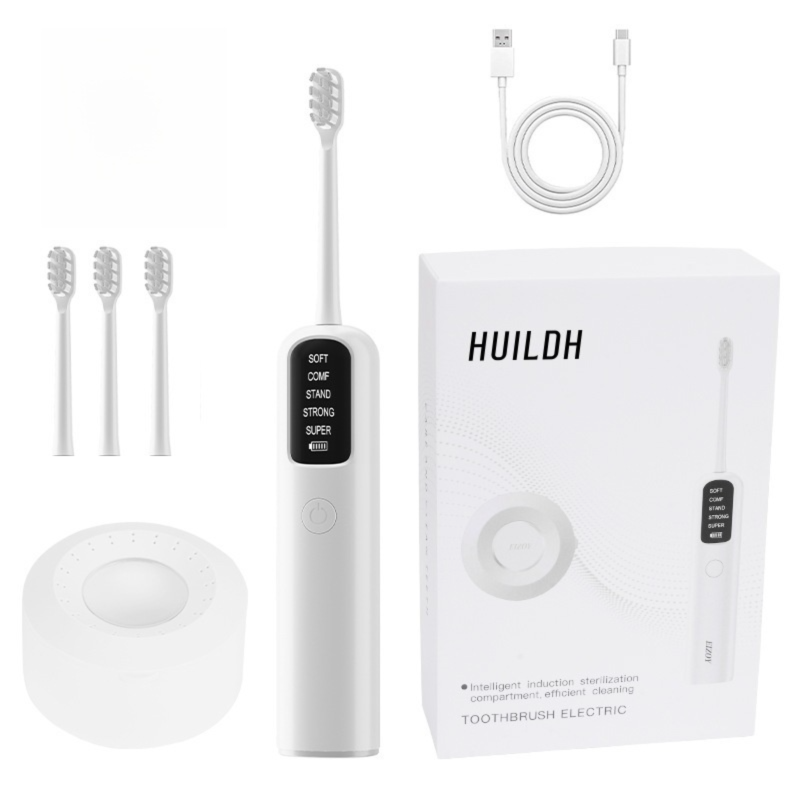 White Rechargeable Dual-Action Vibration & 45Â° Scientific Sweep Cleaning Electric Toothbrush with 5 Brushing Modes, 4 Brush Head and Storage Base - Smart 2 Min Timer and 30s Quad Reminder, High-Density Rounded Bristles and 3D Precision Brush Head Design