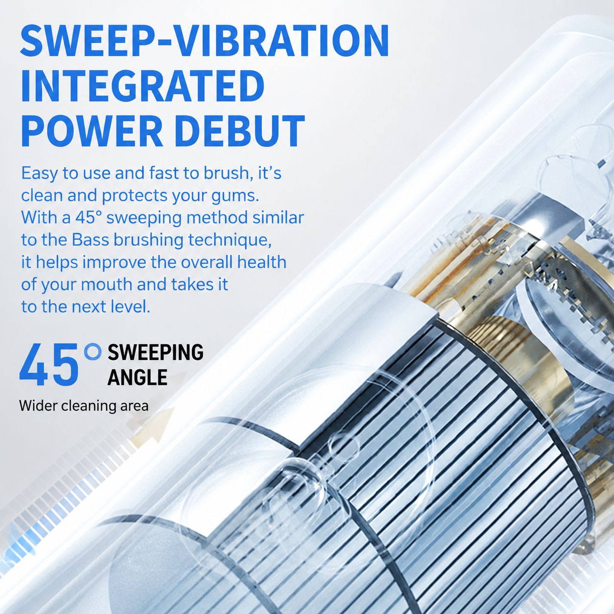 White Rechargeable Dual-Action Vibration & 45Â° Scientific Sweep Cleaning Electric Toothbrush with 5 Brushing Modes, 4 Brush Head and Storage Base - Smart 2 Min Timer and 30s Quad Reminder, High-Density Rounded Bristles and 3D Precision Brush Head Design