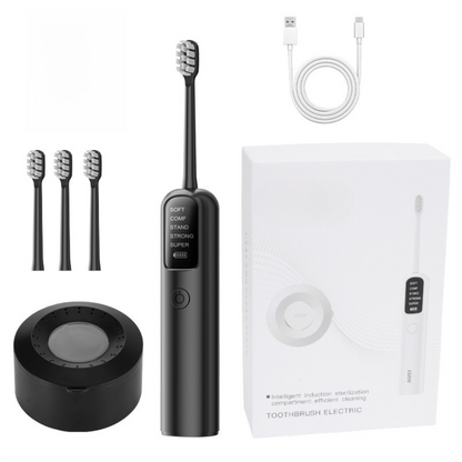 Black Rechargeable Dual-Action Vibration & 45Â° Scientific Sweep Cleaning Electric Toothbrush with 5 Brushing Modes, 4 Brush Head and Storage Base - Smart 2 Min Timer and 30s Quad Reminder, High-Density Rounded Bristles and 3D Precision Brush Head Design