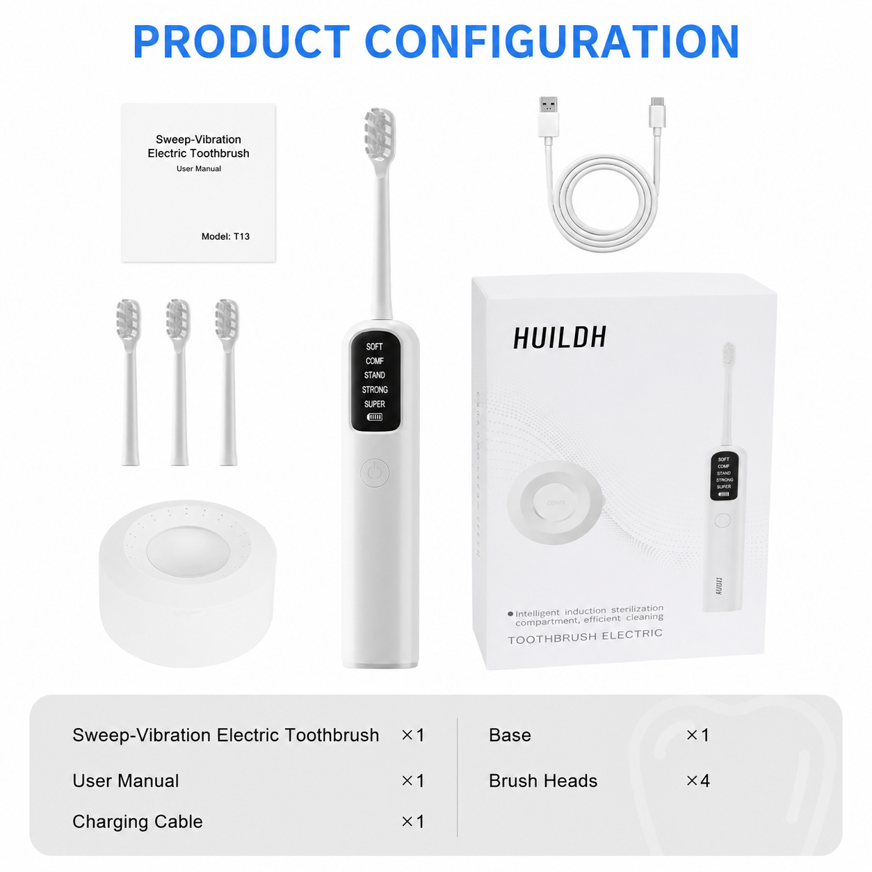 Black Rechargeable Dual-Action Vibration & 45Â° Scientific Sweep Cleaning Electric Toothbrush with 5 Brushing Modes, 4 Brush Head and Storage Base - Smart 2 Min Timer and 30s Quad Reminder, High-Density Rounded Bristles and 3D Precision Brush Head Design