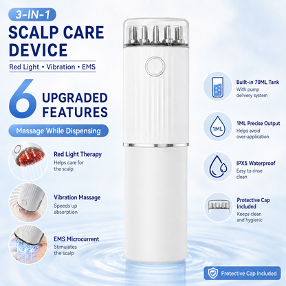 Red Light EMS Scalp Massager and Electric Hair Growth Comb with Microcurrent Vibration, 70ML Liquid Storage Bottle, LED Therapy and Precise Liquid Pump Delivery System â€“ Hair & Scalp Care Wireless Rechargable Device