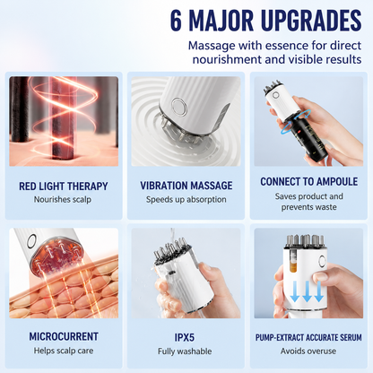 Red Light EMS Scalp Massager and Electric Hair Growth Comb with Microcurrent Vibration, 70ML Liquid Storage Bottle, LED Therapy and Precise Liquid Pump Delivery System â€“ Hair & Scalp Care Wireless Rechargable Device
