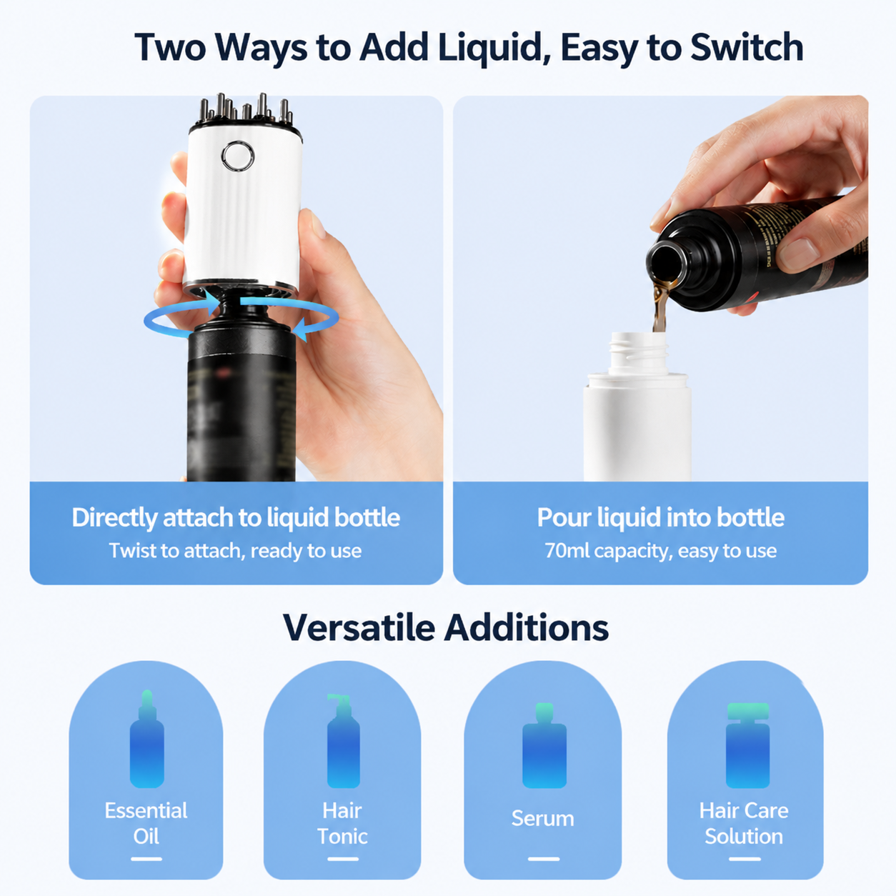 Red Light EMS Scalp Massager and Electric Hair Growth Comb with Microcurrent Vibration, 70ML Liquid Storage Bottle, LED Therapy and Precise Liquid Pump Delivery System â€“ Hair & Scalp Care Wireless Rechargable Device