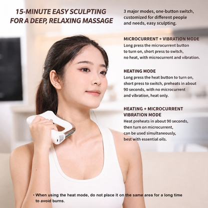 Black Wireless Heated Fascia Massager with 3 Levels Microcurrent Vibration and 2 Levels Heating Therapy, Ergonomic Curved Scraping Blade Design for Full Body Muscle Relaxation & Fat Reduction